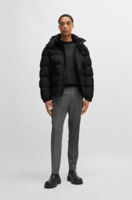 Water-repellent puffer jacket with detachable hood, Black