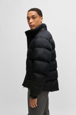 Water-repellent puffer jacket with detachable hood, Black