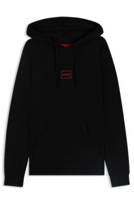 Relaxed-fit hoodie in stretch cotton with logo print, Black