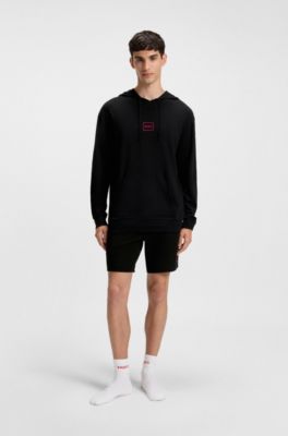 Relaxed-fit hoodie in stretch cotton with logo print, Black