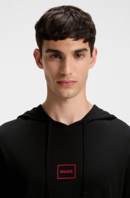 Relaxed-fit hoodie in stretch cotton with logo print, Black