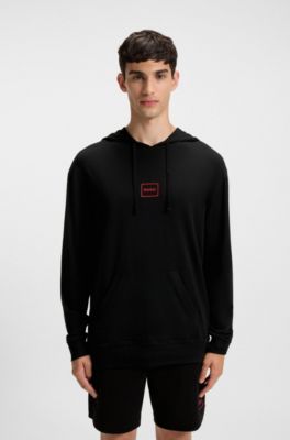 Relaxed-fit hoodie in stretch cotton with logo print, Black