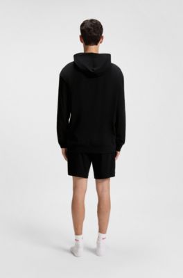 Relaxed-fit hoodie in stretch cotton with logo print, Black