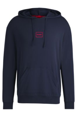 Logo-print hoodie in stretch cotton, Dark Blue