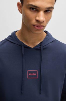 Logo-print hoodie in stretch cotton, Dark Blue