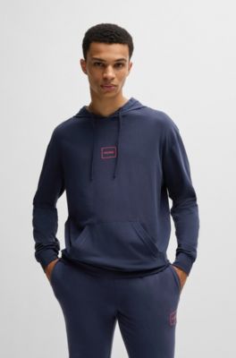 Logo-print hoodie in stretch cotton, Dark Blue
