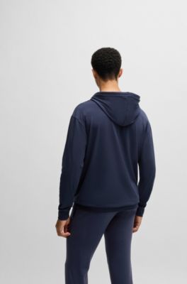 Logo-print hoodie in stretch cotton, Dark Blue