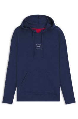 Relaxed-fit hoodie in stretch cotton with logo print, Dark Blue