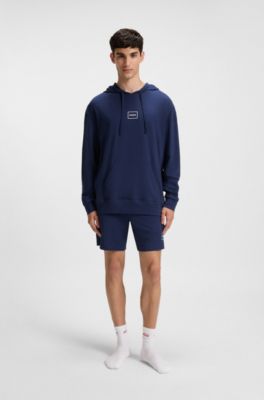 Relaxed-fit hoodie in stretch cotton with logo print, Dark Blue