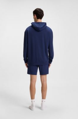 Sweat &agrave; capuche en coton stretch avec logo imprim&eacute;, Bleu fonc&eacute;