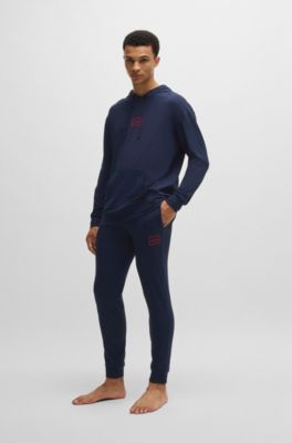 Logo-print tracksuit bottoms in stretch cotton, Dark Blue
