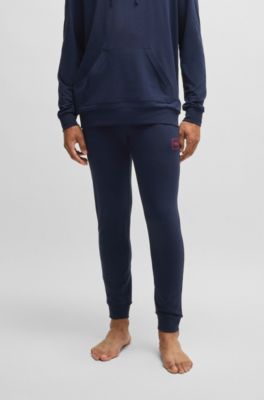 Logo-print tracksuit bottoms in stretch cotton, Dark Blue