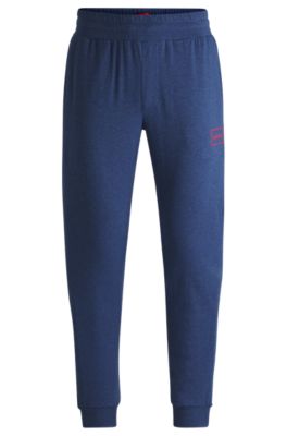 Hugo Boss Stretch-cotton Tracksuit Bottoms With Logo Print In Dark Blue