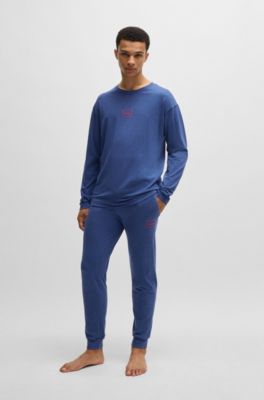 Logo-print tracksuit bottoms in stretch cotton, Dark Blue