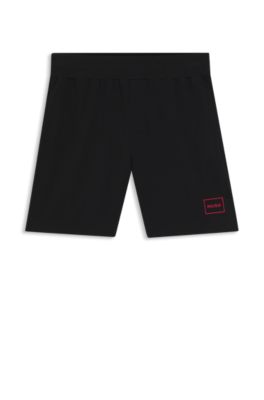 Shorts de algod&oacute;n el&aacute;stico con logo enmarcado estampado, Negro