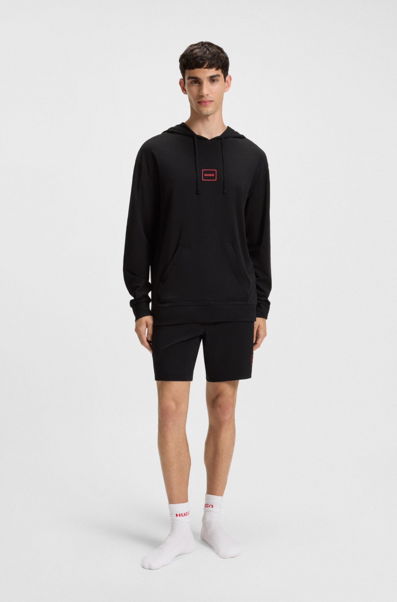 HUGO - Straight-leg shorts in stretch cotton with logo print