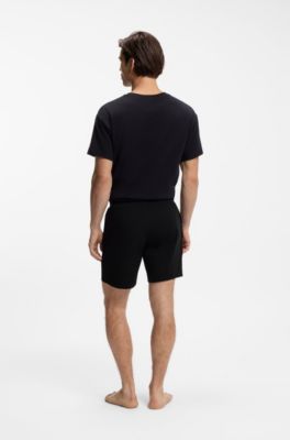 Short en coton stretch avec logo imprim&eacute; encadr&eacute;, Noir