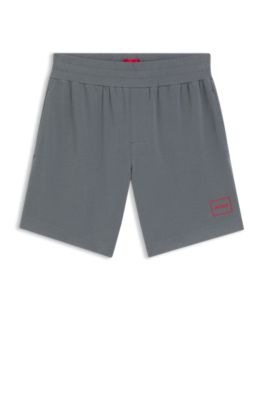 Logo-print loungewear shorts in stretch cotton, Grey