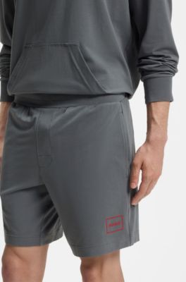 Shorts de ropa de sal&oacute;n de algod&oacute;n el&aacute;stico con logo estampado, Gris