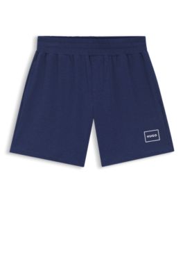 Short en coton stretch avec logo imprim&eacute; encadr&eacute;, Bleu fonc&eacute;
