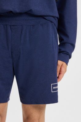 Shorts de ropa de sal&oacute;n de algod&oacute;n el&aacute;stico con logo estampado, Azul oscuro
