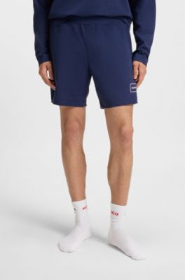Shorts de ropa de sal&oacute;n de algod&oacute;n el&aacute;stico con logo estampado, Azul oscuro