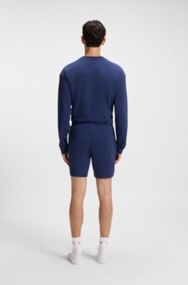 Shorts de ropa de sal&oacute;n de algod&oacute;n el&aacute;stico con logo estampado, Azul oscuro