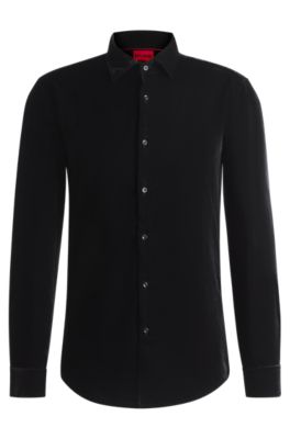 HUGO Camisa slim fit de terciopelo Negro
