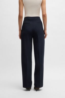 Pantalon Straight en tissu stretch, Bleu fonc&eacute;