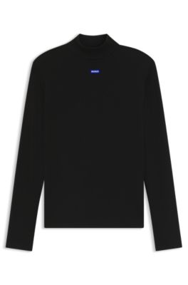 Parte superior de algod&oacute;n el&aacute;stico con cuello alto e insignia con logo, Negro