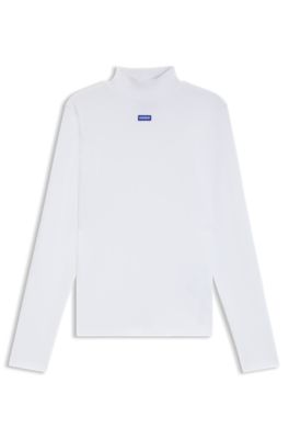 Top de algod&oacute;n el&aacute;stico con logo azul, Blanco