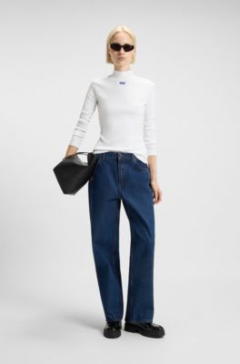 Haut en coton stretch avec logo bleu, Blanc