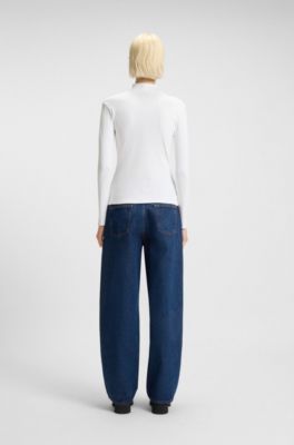 Blue-logo top in stretch cotton, White