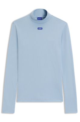 Blue-logo top in stretch cotton, Light Blue