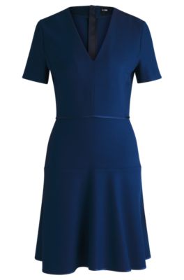Hugo Boss V-neck Dress In Stretch Material In Blue