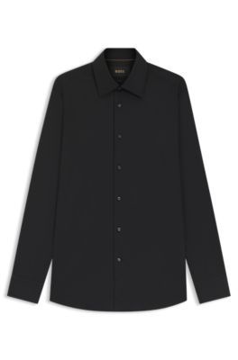 Slim-fit shirt in cotton-blend stretch poplin, Black