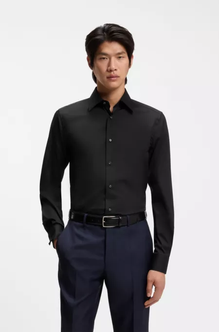 Slim-fit shirt in cotton-blend stretch poplin