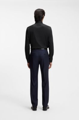 Chemise Slim en popeline stretch de coton m&eacute;lang&eacute;, Noir