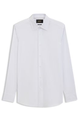 Chemise Slim en popeline stretch de coton m&eacute;lang&eacute;, Blanc