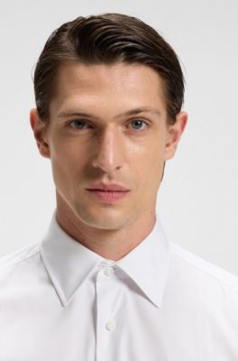Slim-fit shirt in cotton-blend stretch poplin, White