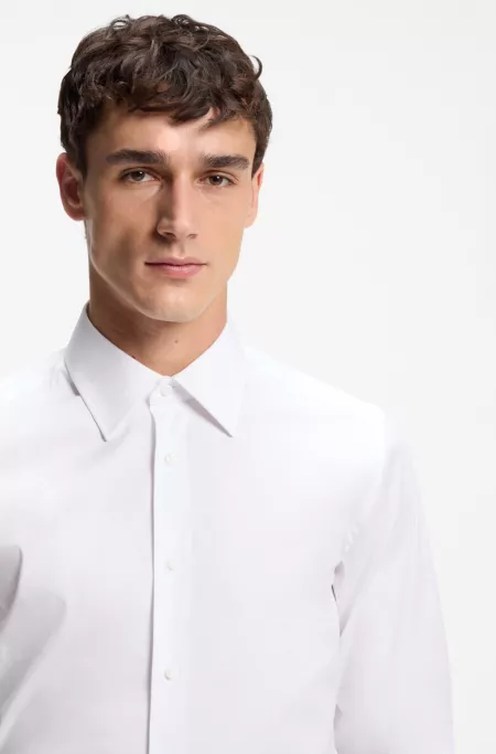 Slim-fit shirt in stretch cotton-blend poplin