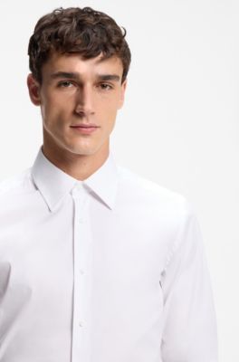 Slim-fit shirt in stretch cotton-blend poplin, White