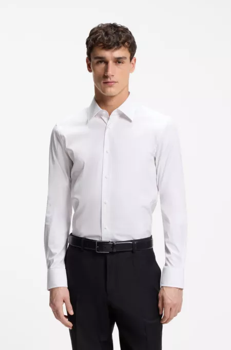 Slim-fit shirt in stretch cotton-blend poplin