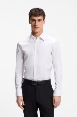 Slim-fit shirt in stretch cotton-blend poplin, White