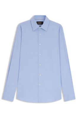 Camisa slim fit de popel&iacute;n de algod&oacute;n con el&aacute;stico, Celeste