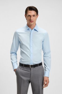 Chemise Slim en popeline stretch de coton m&eacute;lang&eacute;, bleu clair