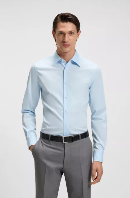 Slim-fit shirt in cotton-blend stretch poplin