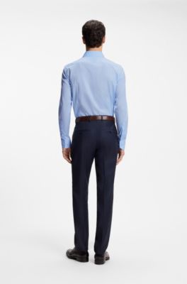 Camisa slim fit de popel&iacute;n de algod&oacute;n con el&aacute;stico, Celeste