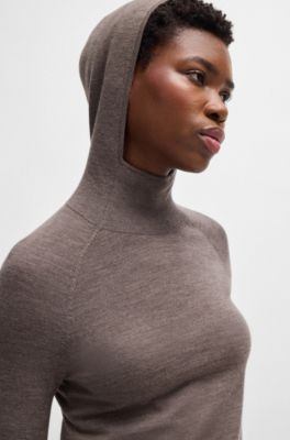 NAOMI x BOSS knitted hoodie in lightweight merino wool, Light Grey