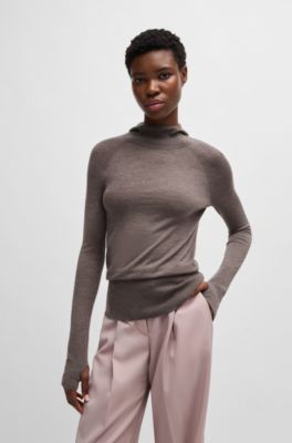 NAOMI x BOSS knitted hoodie in lightweight merino wool, Light Grey